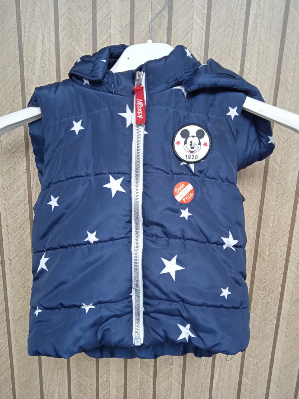 Disney Mickey Mouse Star Print Puffer Vest | Navy Blue Hooded Gilet | Kids/Toddler (1 - 2 Years)