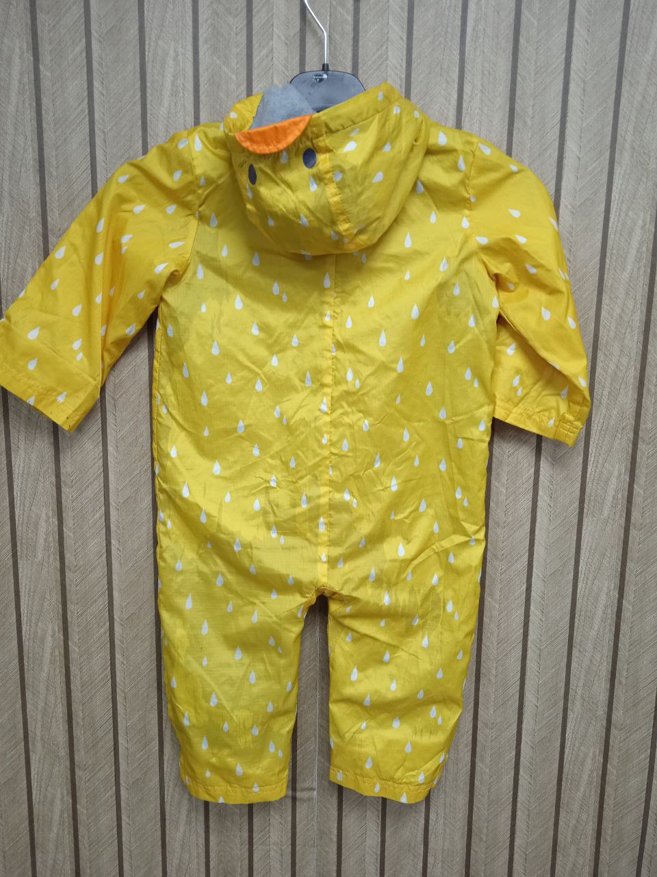 Bright Yellow Baby Rain Suit | Waterproof Raindrop Print Puddle Suit with Hood (1 Year)