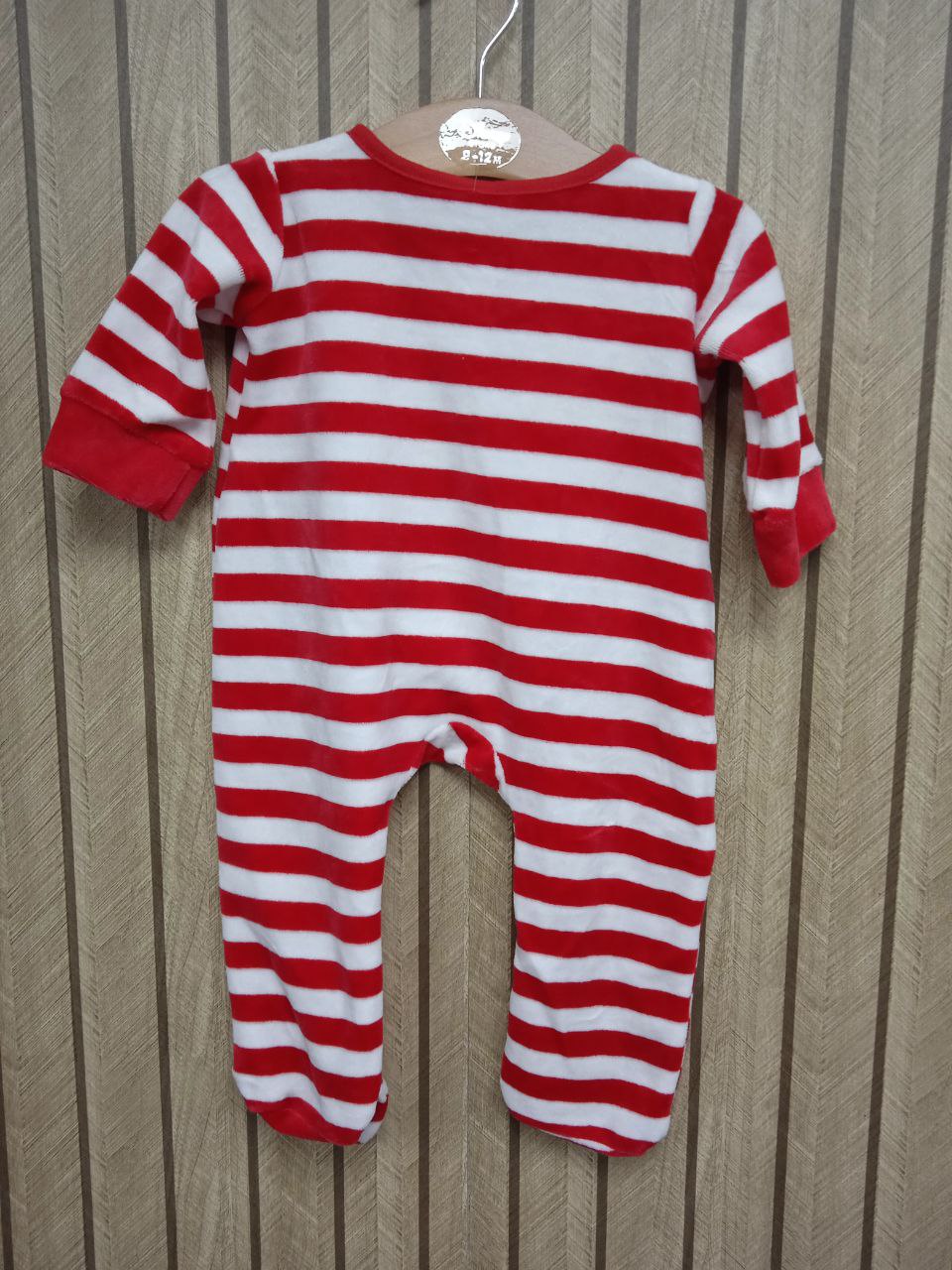 Baby's First Christmas Velour Sleepsuit | Red & White Stripe Santa & Reindeer Romper (0 - 3 Month )