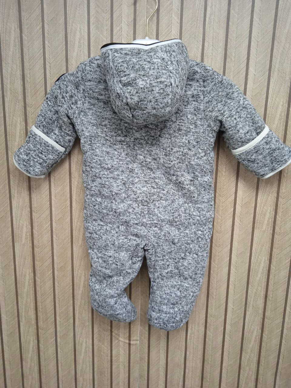 Cozy Marled Grey Knit Baby Snowsuit | Fleece Lined Hooded Pram Suit | Double Zip (6 - 9 Month)