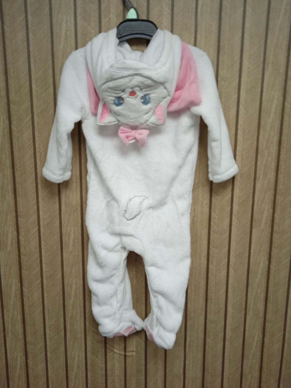Disney Marie Cat Deluxe White Fleece Onesie | The Aristocats Hooded Romper (9 - 12 Month)